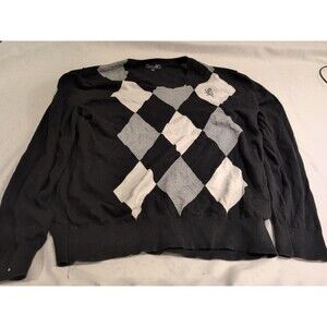 Express V-Neck Argyle Sweater in Black and Gray Size Large